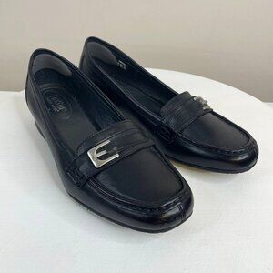 Hotter Buckle Detail Preppy Leather Shoes Women 9.5 Black Comfort Loafers Career